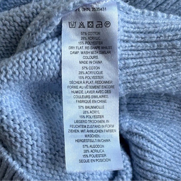 French Connection Violet Blue Textured Puffed Sleeve Knit Sweater - Picture 9 of 13